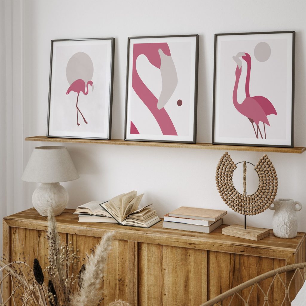 Minimalist Pink Flamingos Abstract – Wall Decor