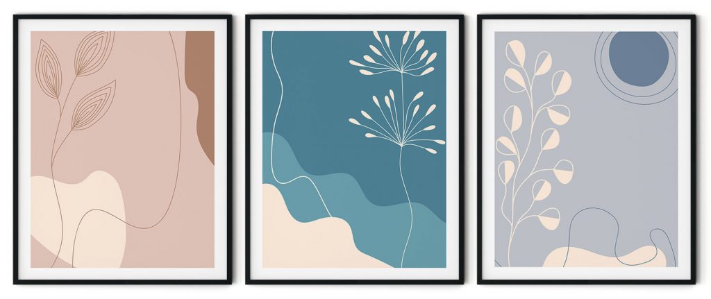 Set of 3 rose blue modern abstract