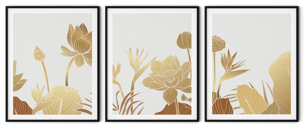 Set of 3 prosperous lotus