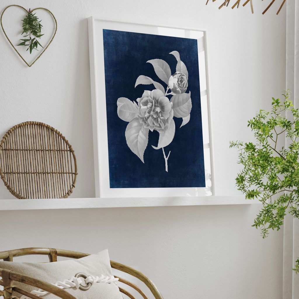 Botanical White Flowering Plant Navy – Wall Hanging