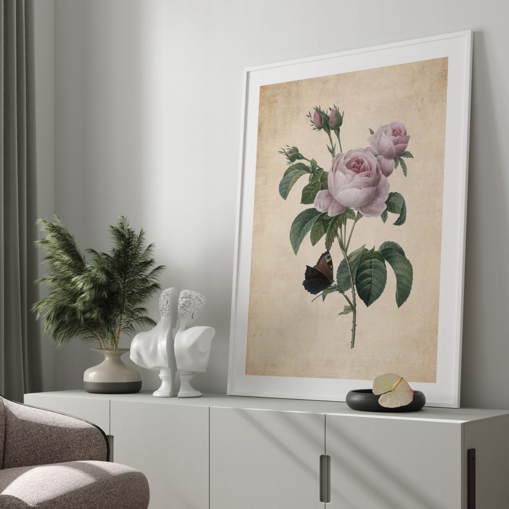 Botanical Pink Roses and Butterfly – Wall Hanging
