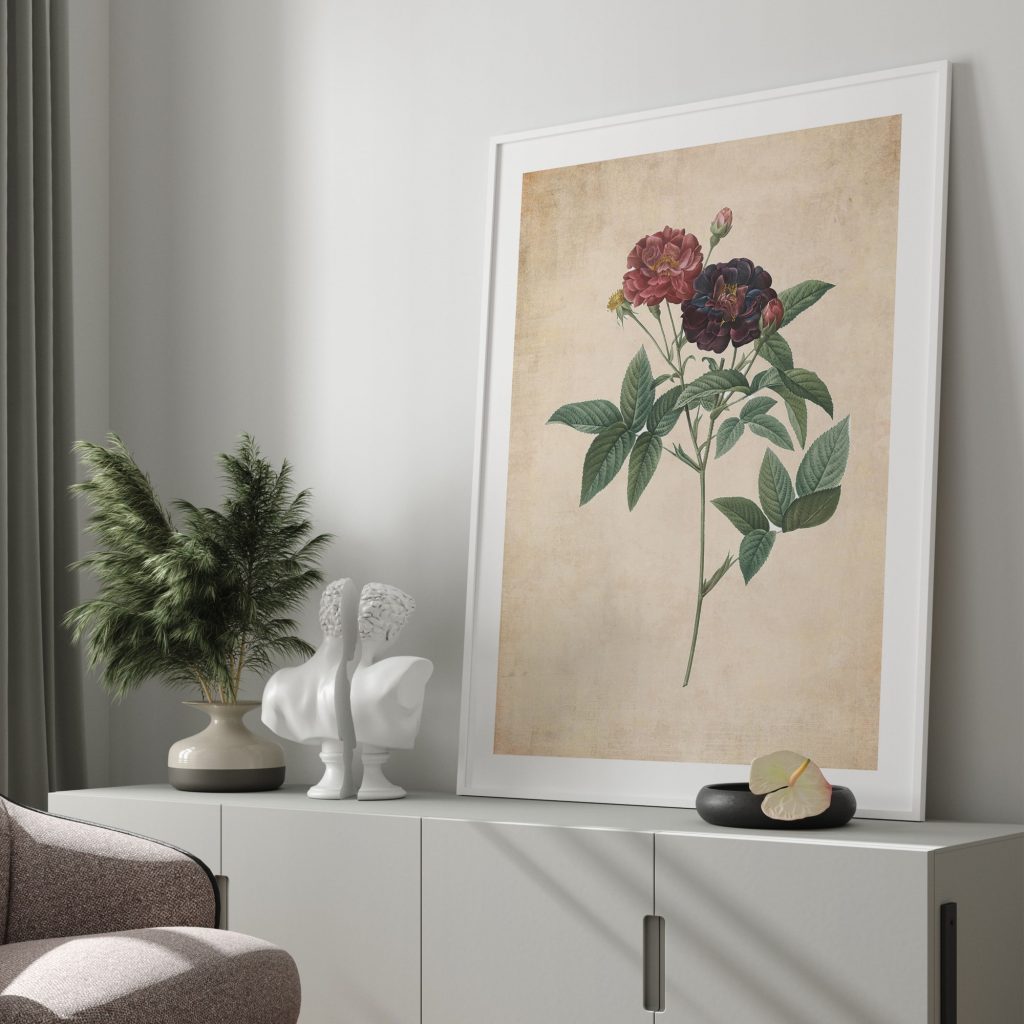 Botanical Dark Roses with Leaves – Wall Decor