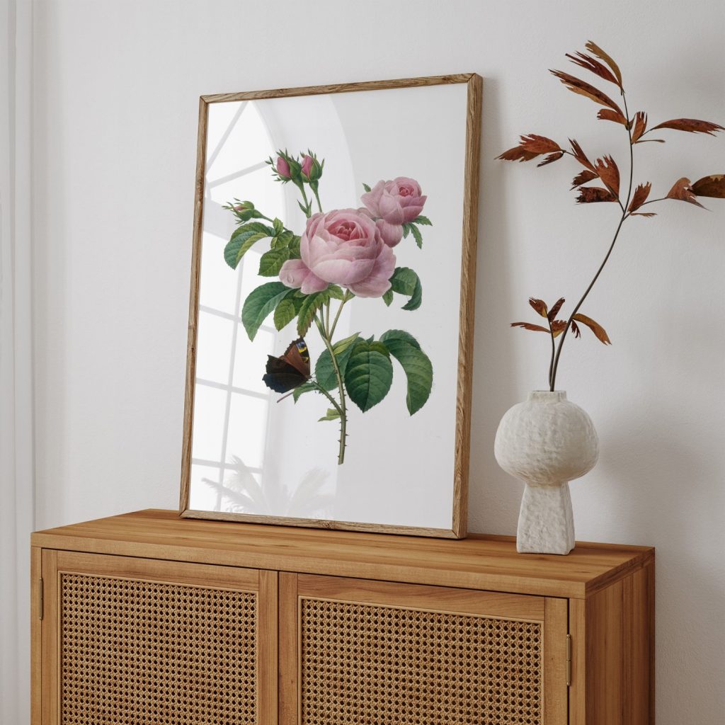 Botanical Pink Roses with Butterfly – Wall Painting
