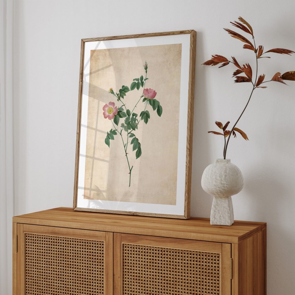Botanical Pink Wild Rose Branch – Wall Hanging