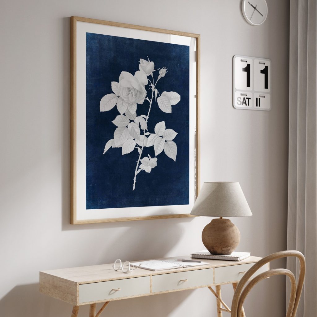 Botanical White Rose Indigo – Wall Painting