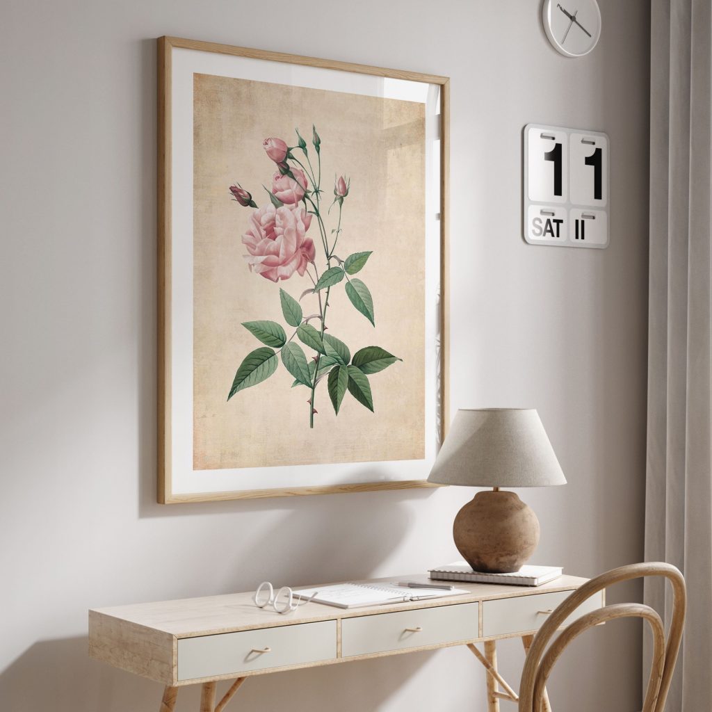 Botanical Pink Roses and Buds – Wall Decor