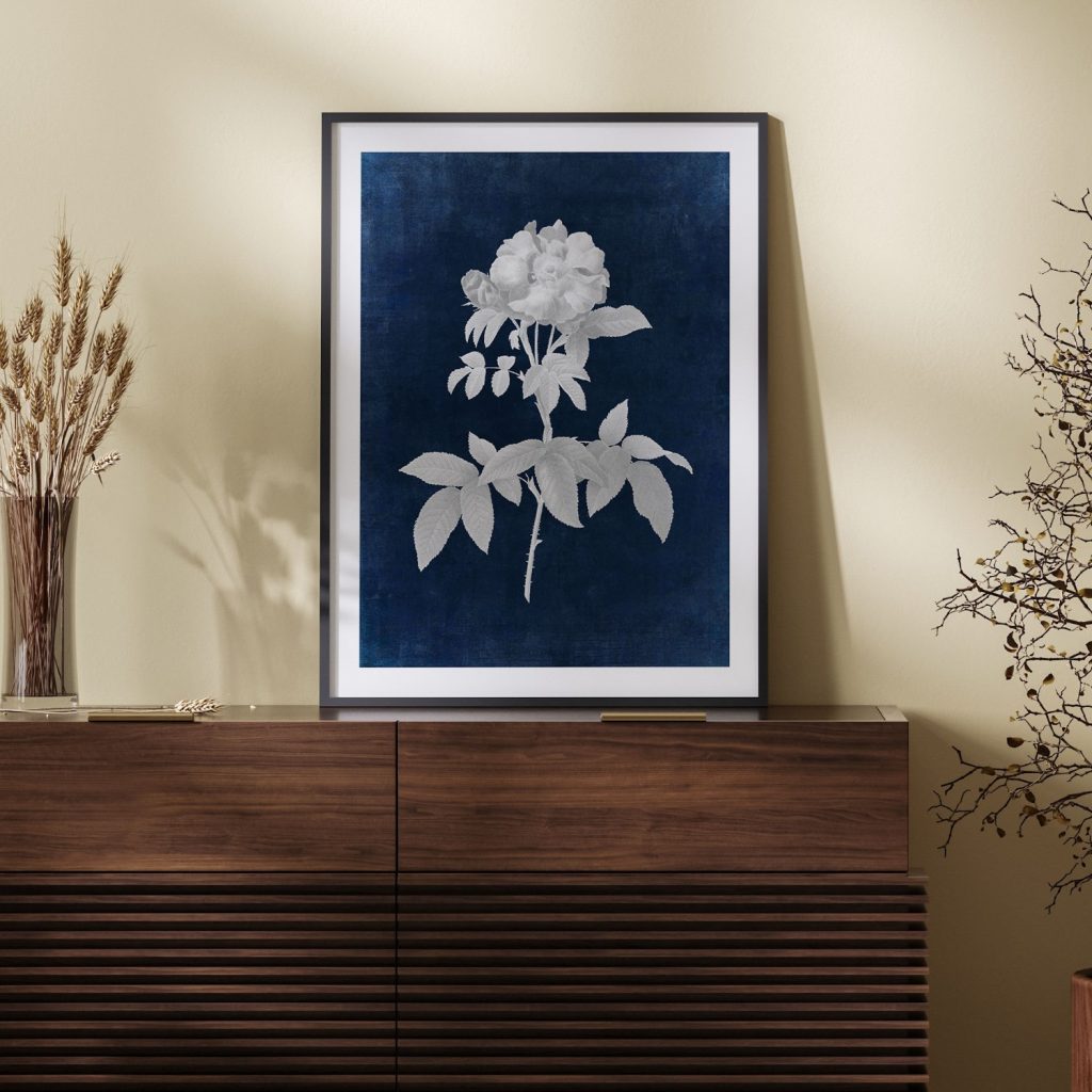 Botanical White Rose and Bud – Wall Art