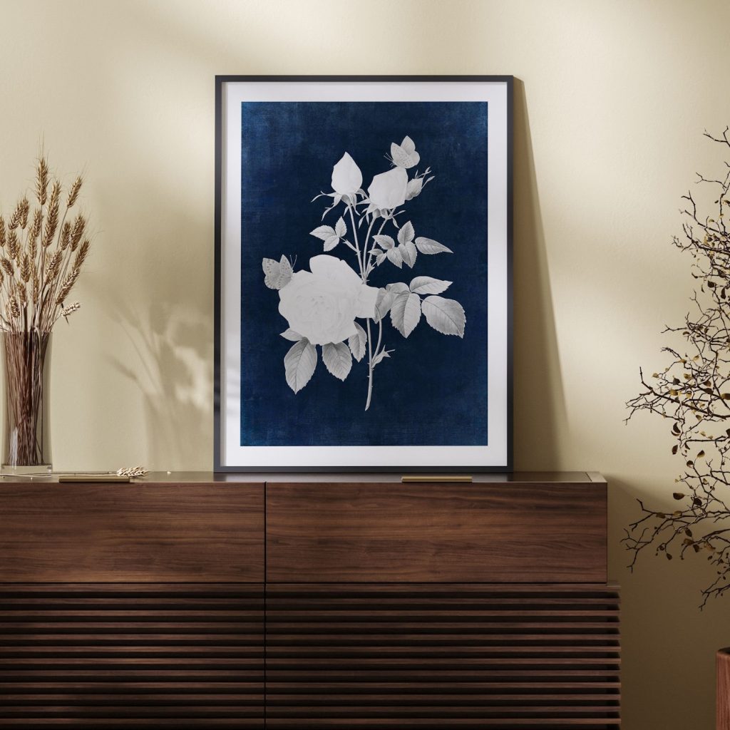 Botanical White Roses and Butterflies – Wall Hanging