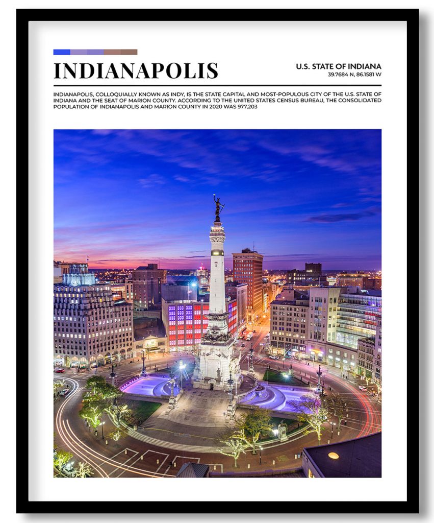 Indianapolis, U.S. State of Indiana pantone poster