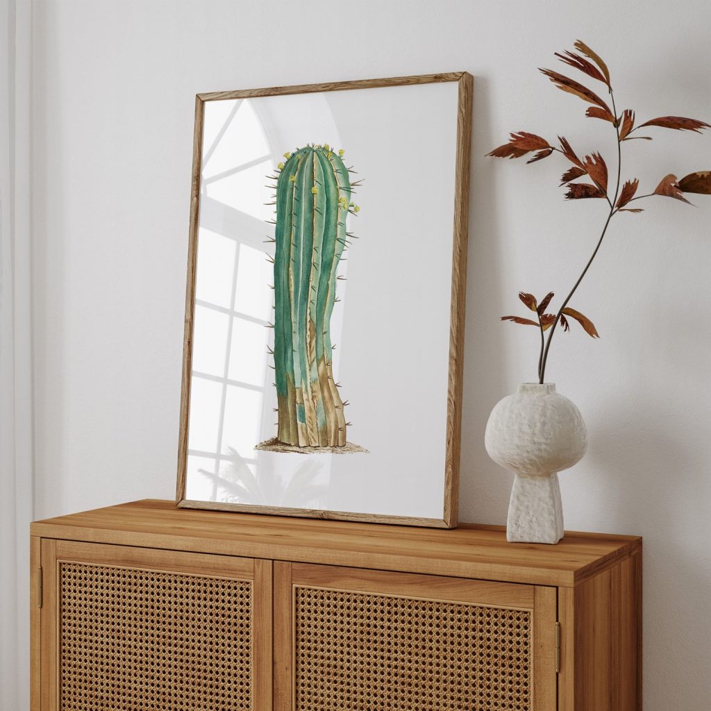 Botanical Cactus with Yellow Flowers – Wall Art