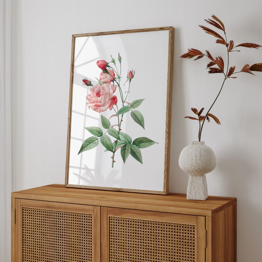 Botanical Pink Roses Branch – Wall Decor