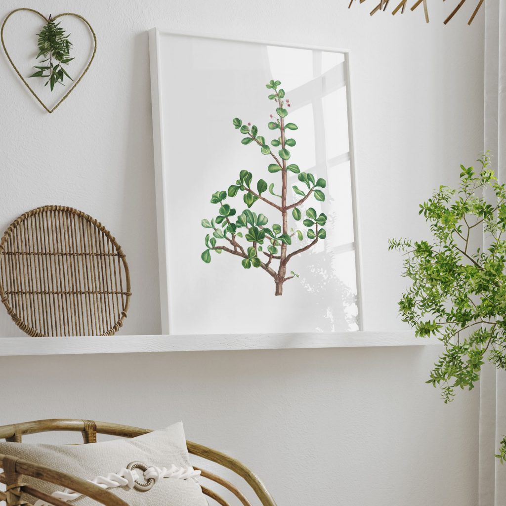 Botanical Green Succulent Pink Flowers – Wall Hanging