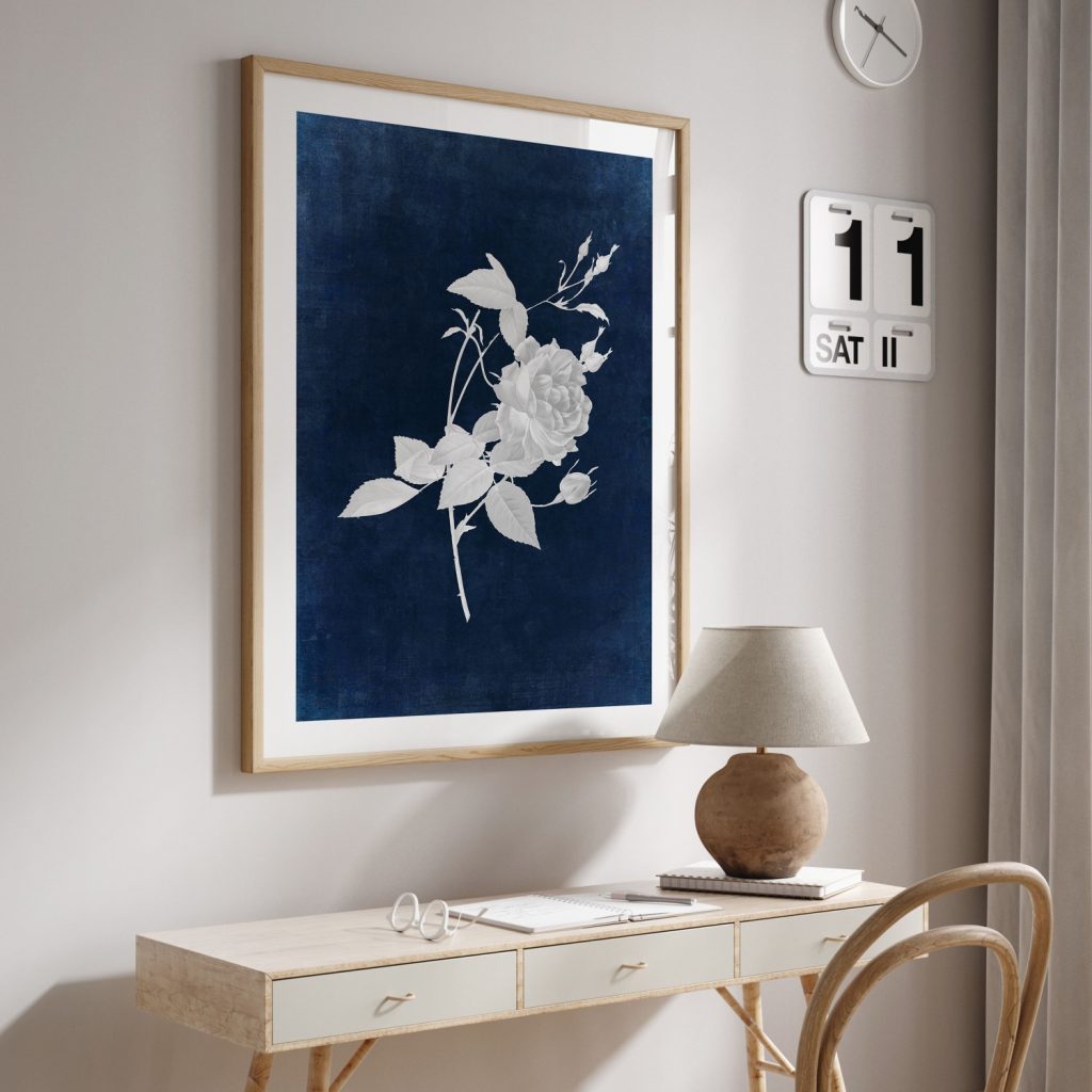 Botanical White Rose Buds Blue 2 – Home Decor