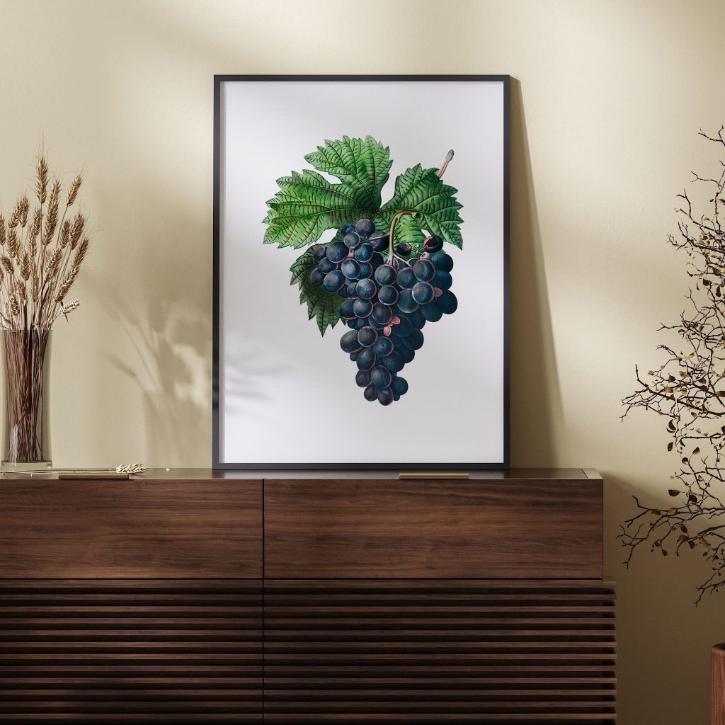Botanical Dark Grapes with Leaves – Wall Hanging