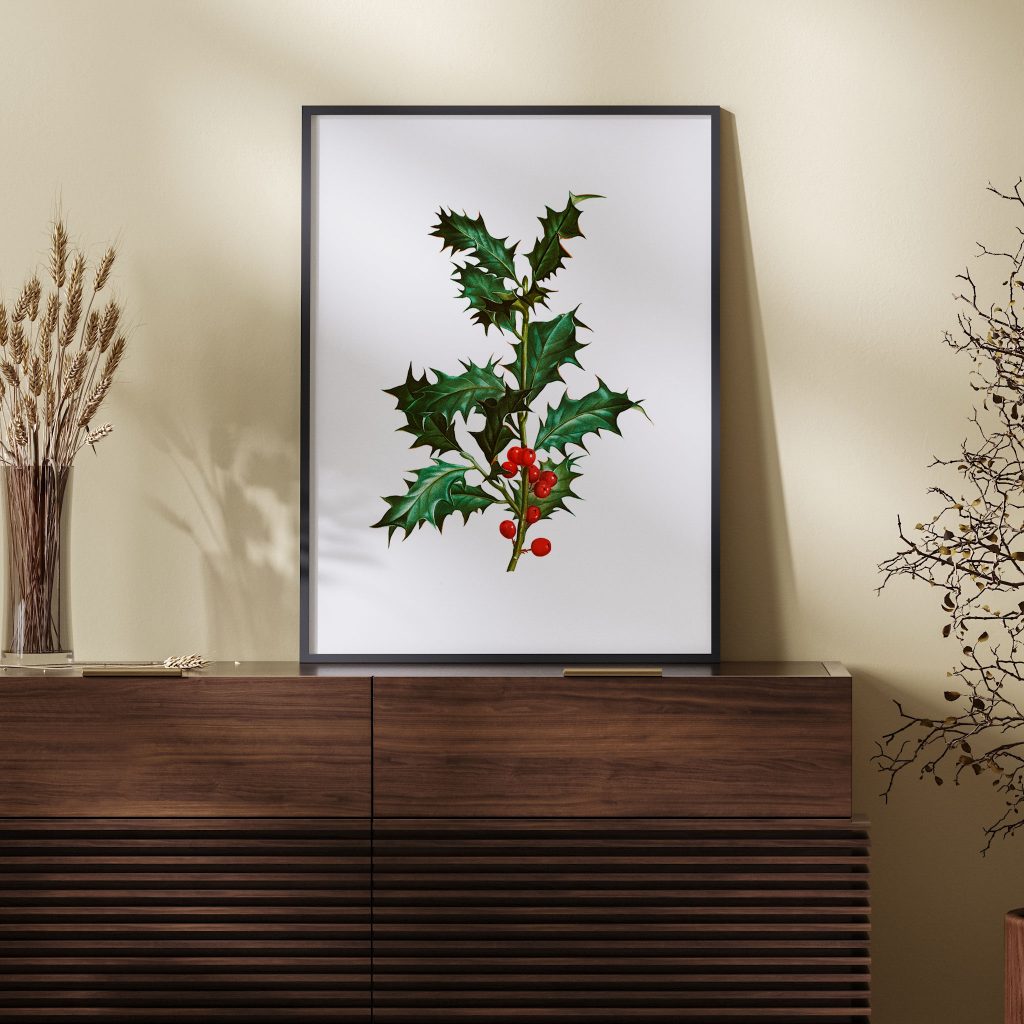 Botanical Holly Red Berries – Wall Painting