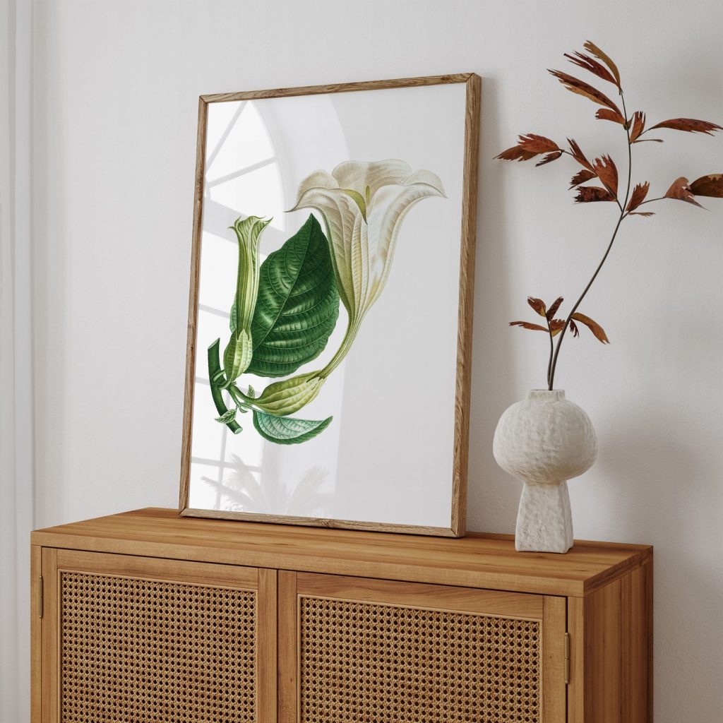 Botanical White Trumpet Flower – Wall Hanging