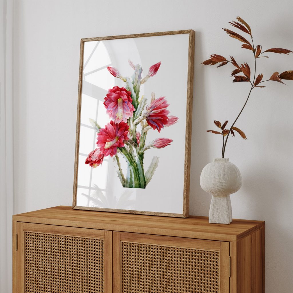 Botanical Red and Pink Cactus Flowers – Home Decor