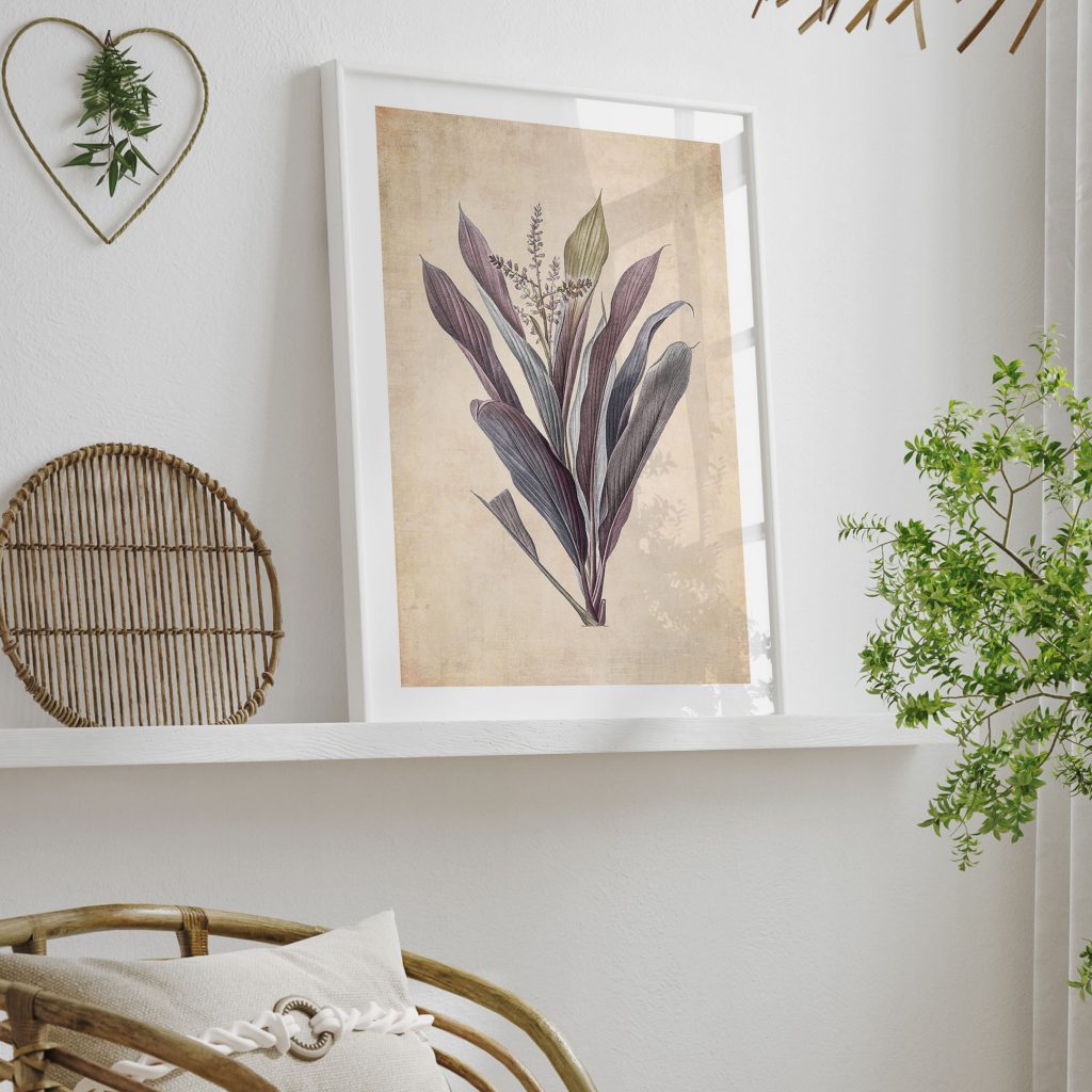 Botanical Purple Plant with Flowers – Wall Painting