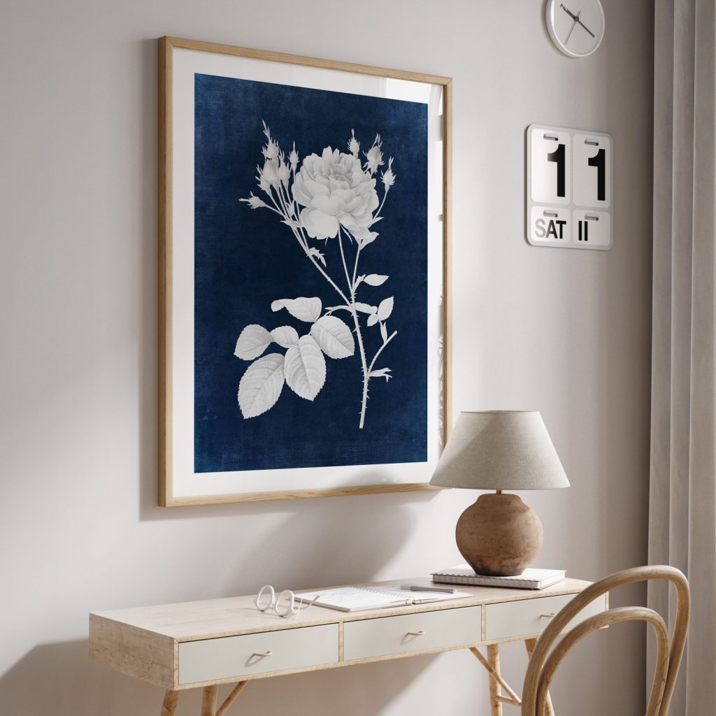 Botanical White Rose Illustration – Wall Painting