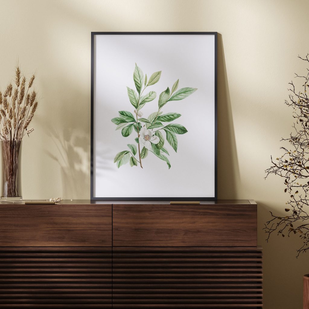 Botanical White Flower Green Leaves 2 – Home Decor