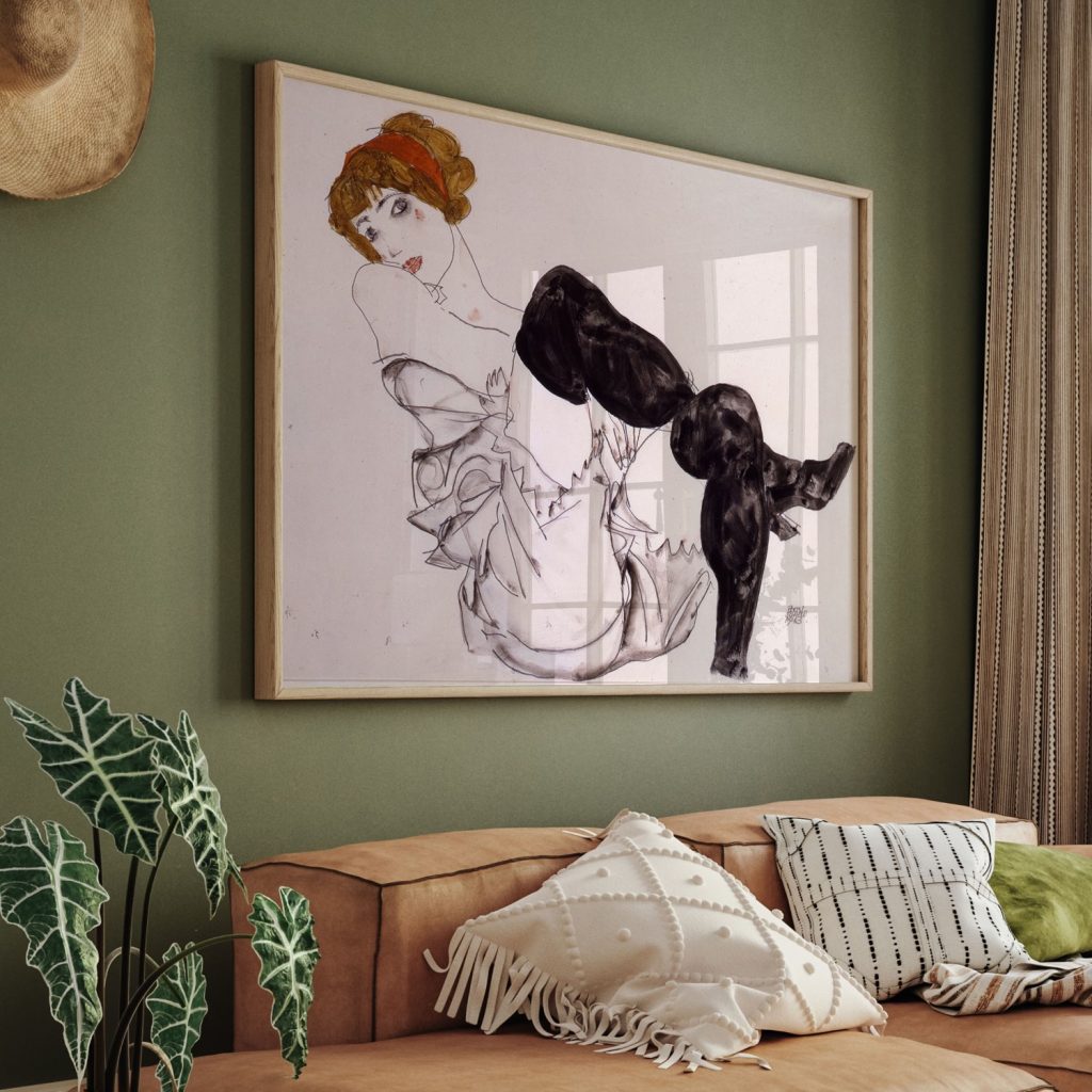 Wall Art | Woman in black stockings by Egon Schiele (1913) | Small