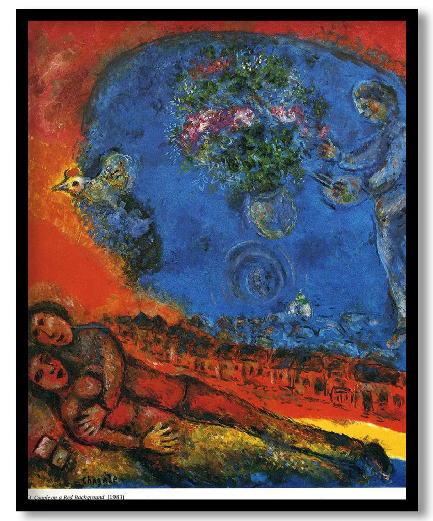 Couple on a Red Background by Marc Chagall (1983)