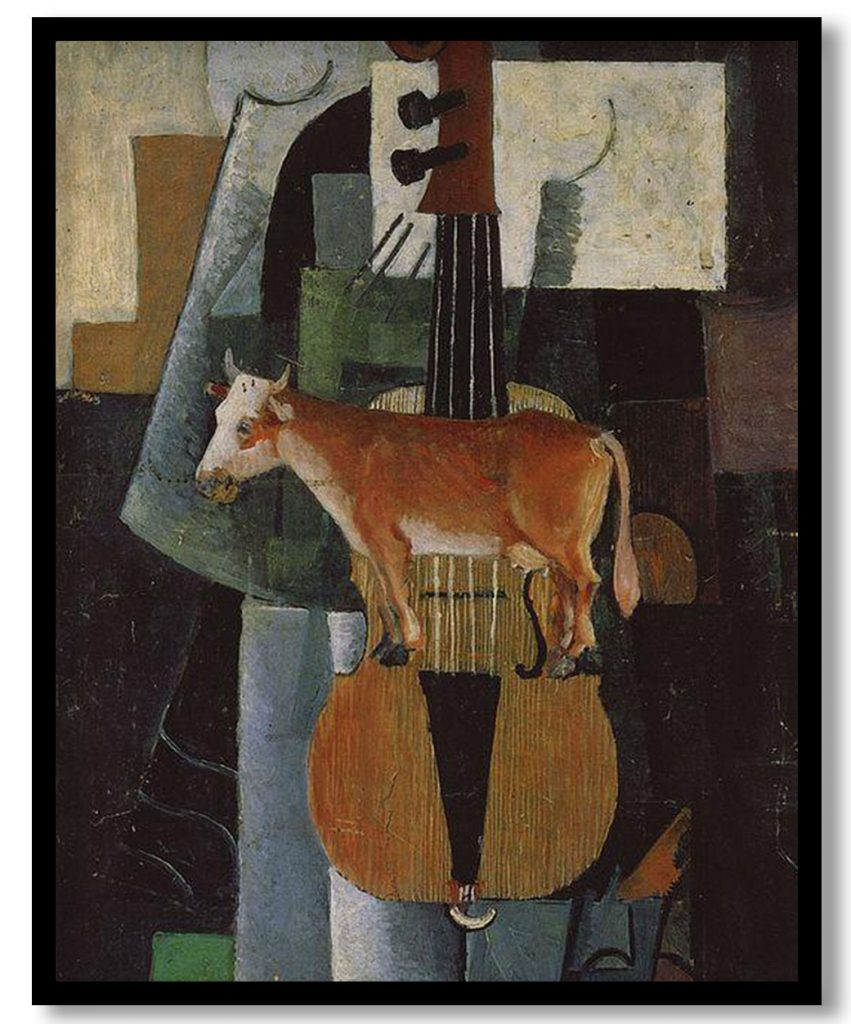 Cow and Fiddle by Kazimir Malevich (1913)