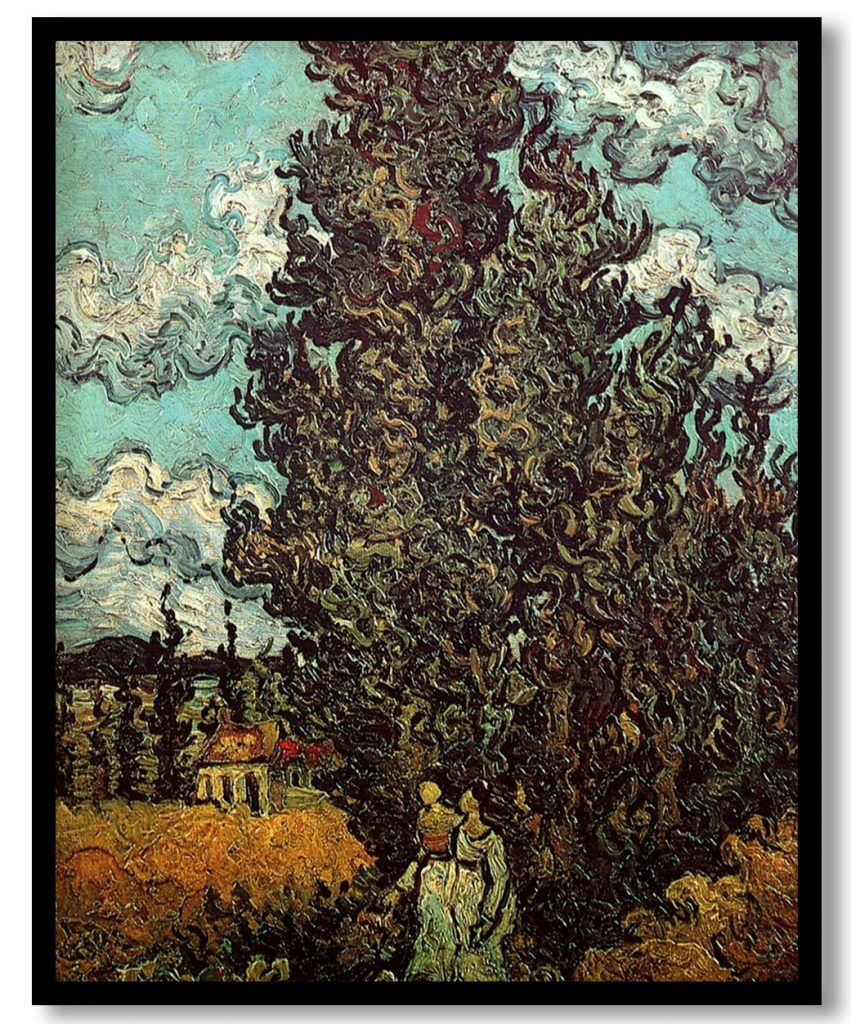Cypresses and Two Women by Vincent van Gogh (1890)