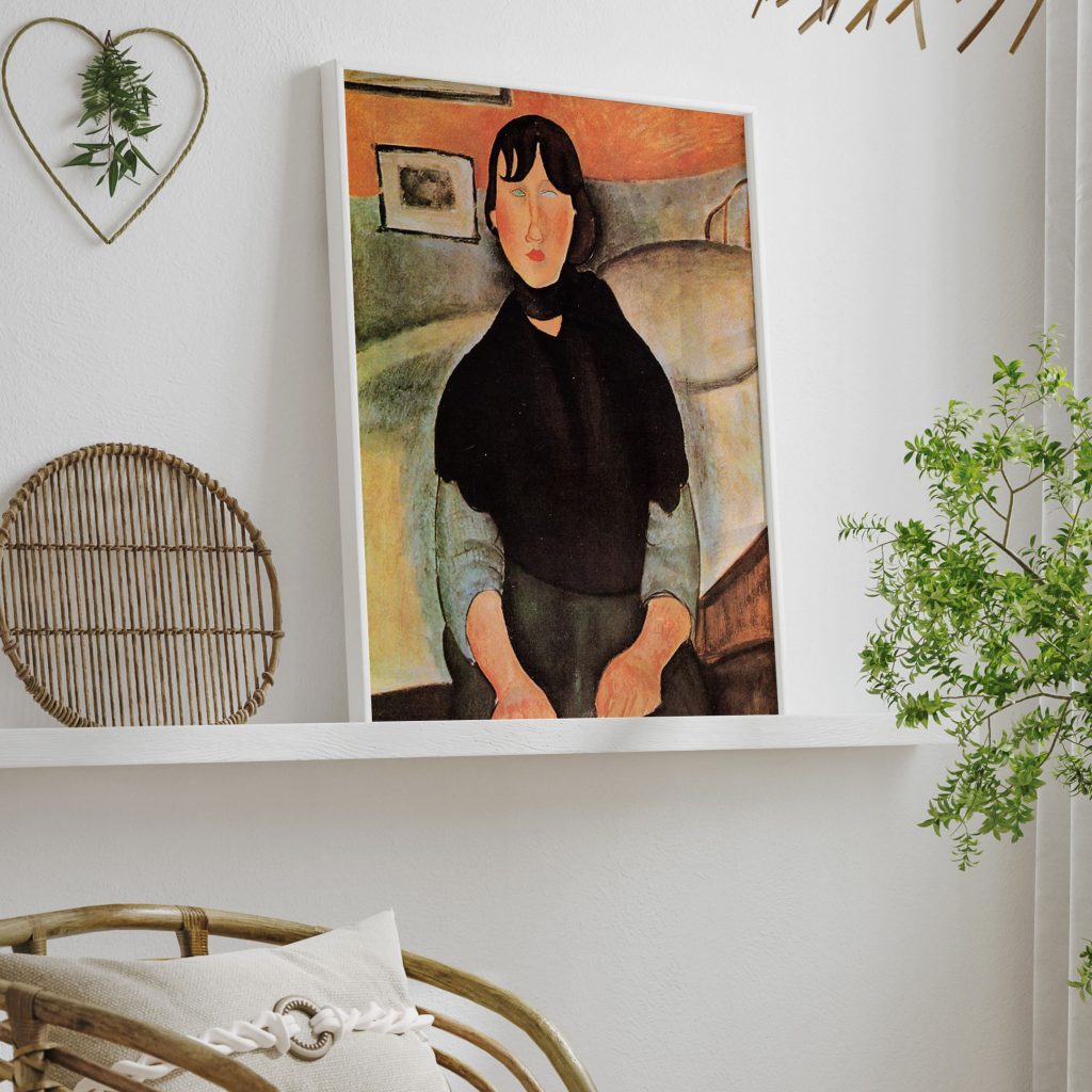Dark Young Woman Seated by a Bed by Amedeo Modigliani (1918)