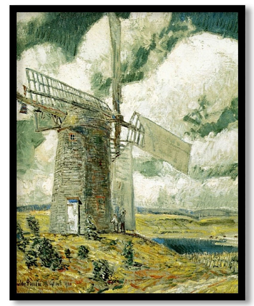 Bending Sail on the Old Mill by Childe Hassam (1920)