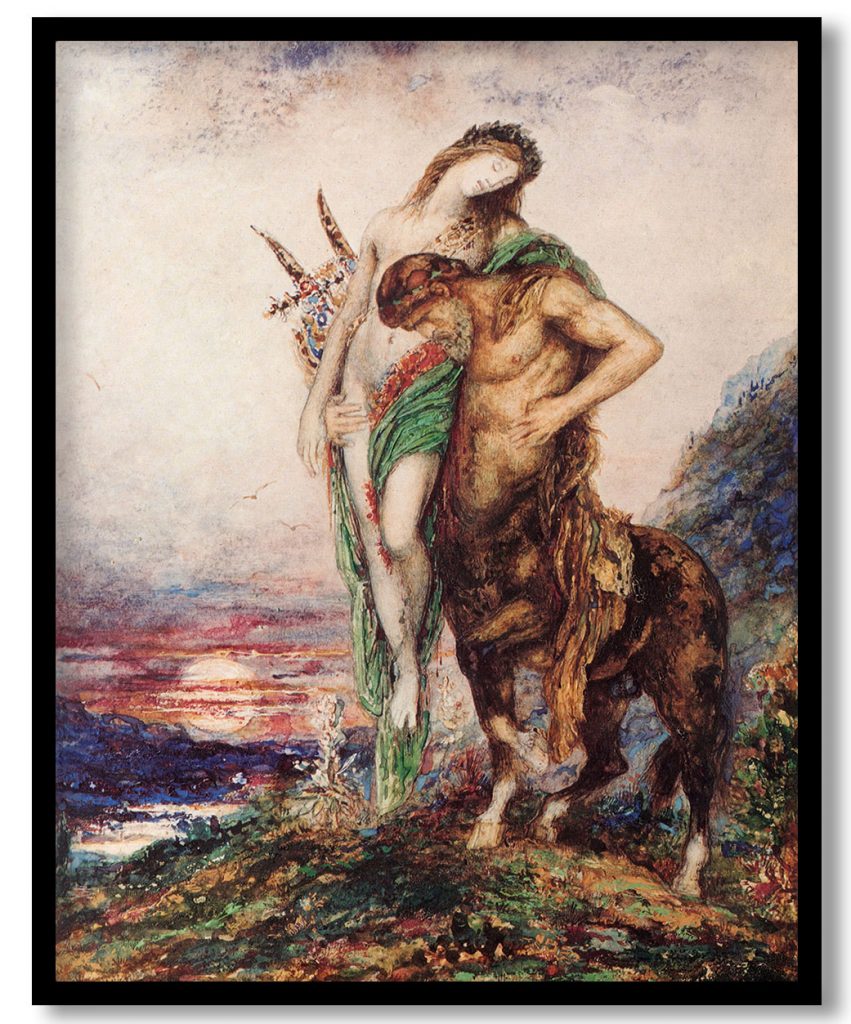 Dead poet borne by centaur by Gustave Moreau (1890)