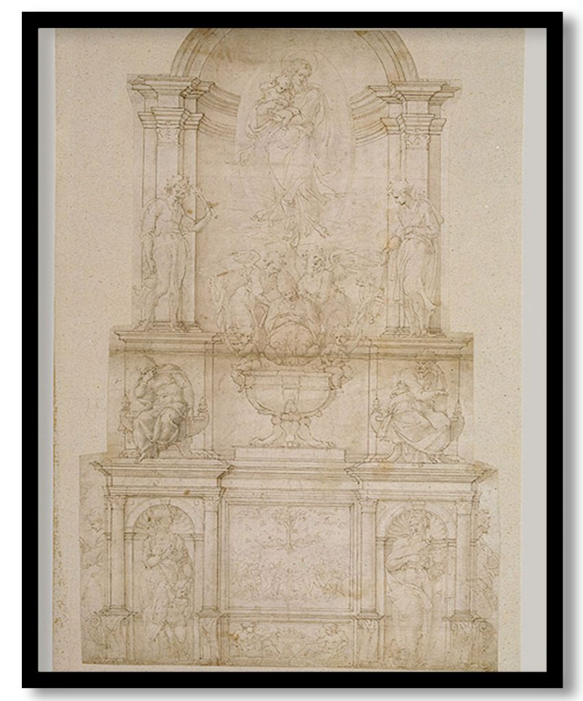 Design for Julius II tomb (first version) by Michelangelo (1540)