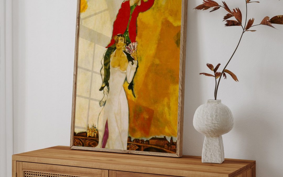 Wall Art | Double portrait with a glass of wine by Marc Chagall