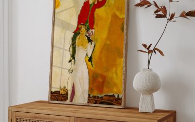 Wall Art | Double portrait with a glass of wine by Marc Chagall