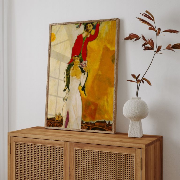 Wall Art | Double portrait with a glass of wine by Marc Chagall