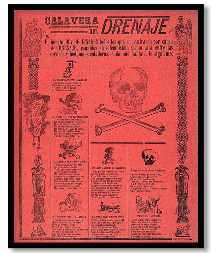Drainage Calavera. Those who retired exactly on the Day of the Dead due to the drainage by Jose Guadalupe Posada (Date Unknown)