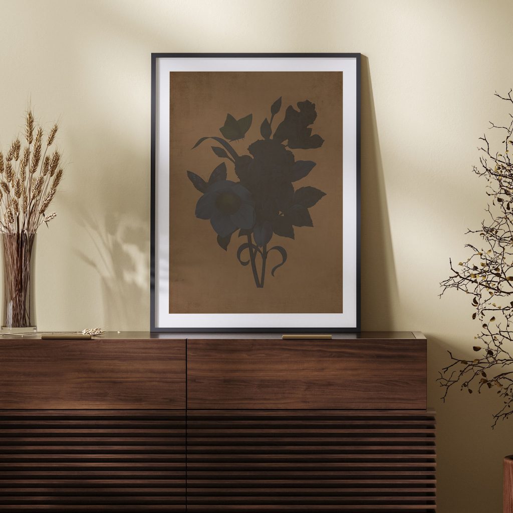 Botanical Dark Flowers and Butterflies – Wall Painting