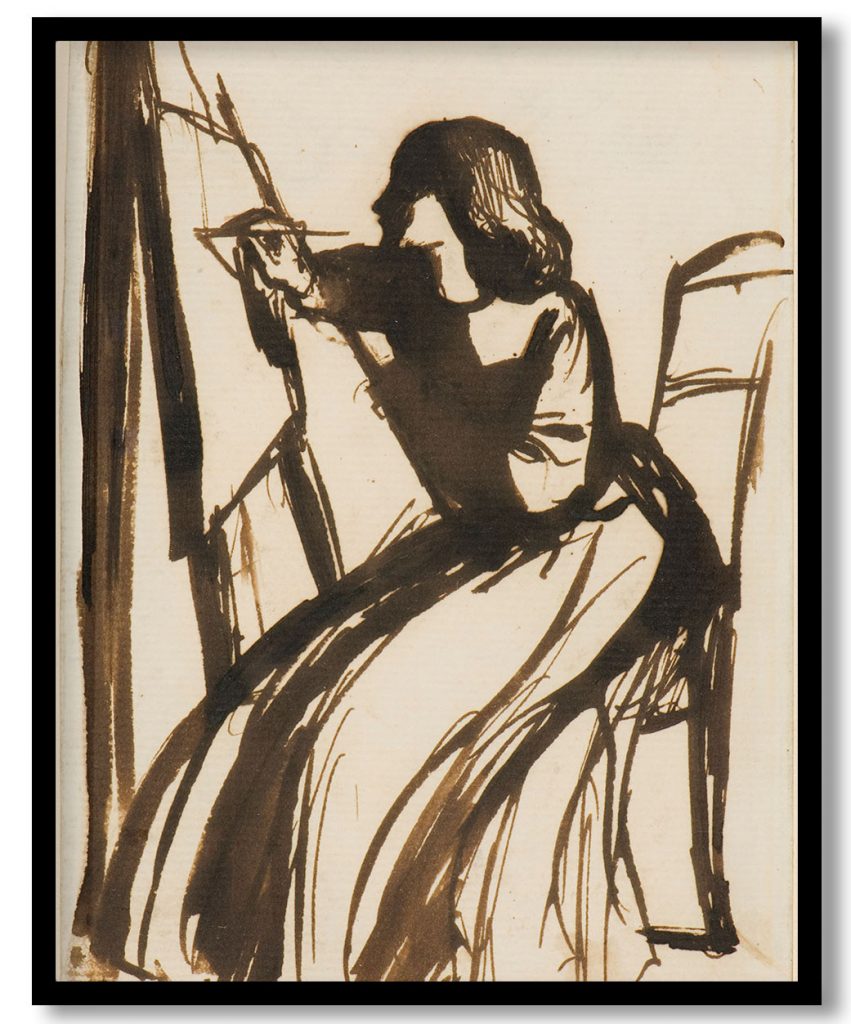 Elizabeth Siddal Seated at an Easel by Dante Gabriel Rossetti (1852)