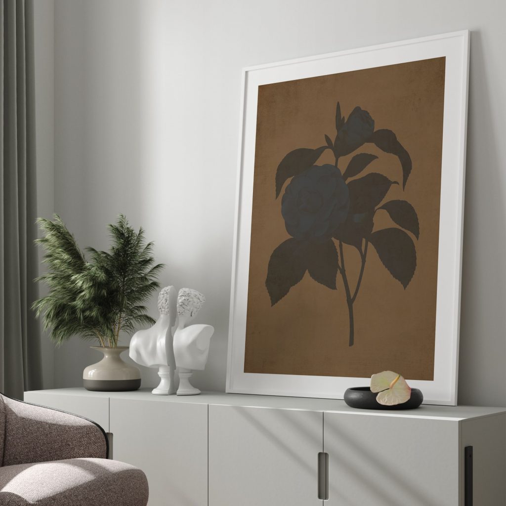 Botanical Dark Silhouette Camellia – Wall Hanging