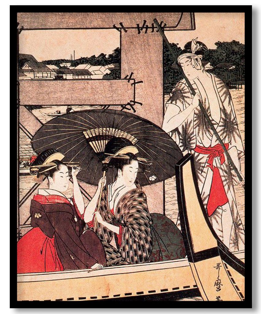 Enjoying the Cool Evening Breeze on and under the Bridge by Kitagawa Utamaro (Date Unknown)