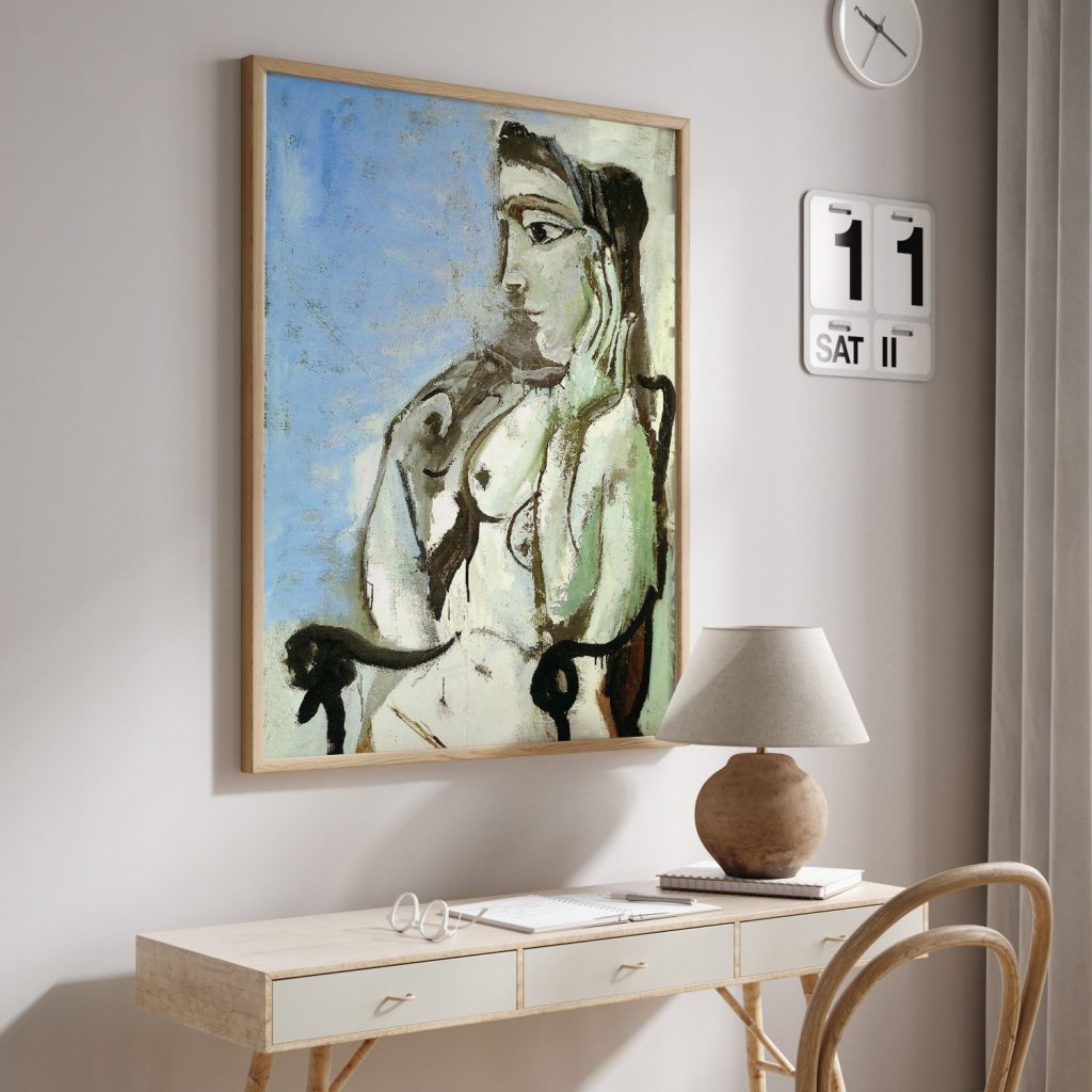 Female nude sitting in the armchair by Pablo Picasso (1964)