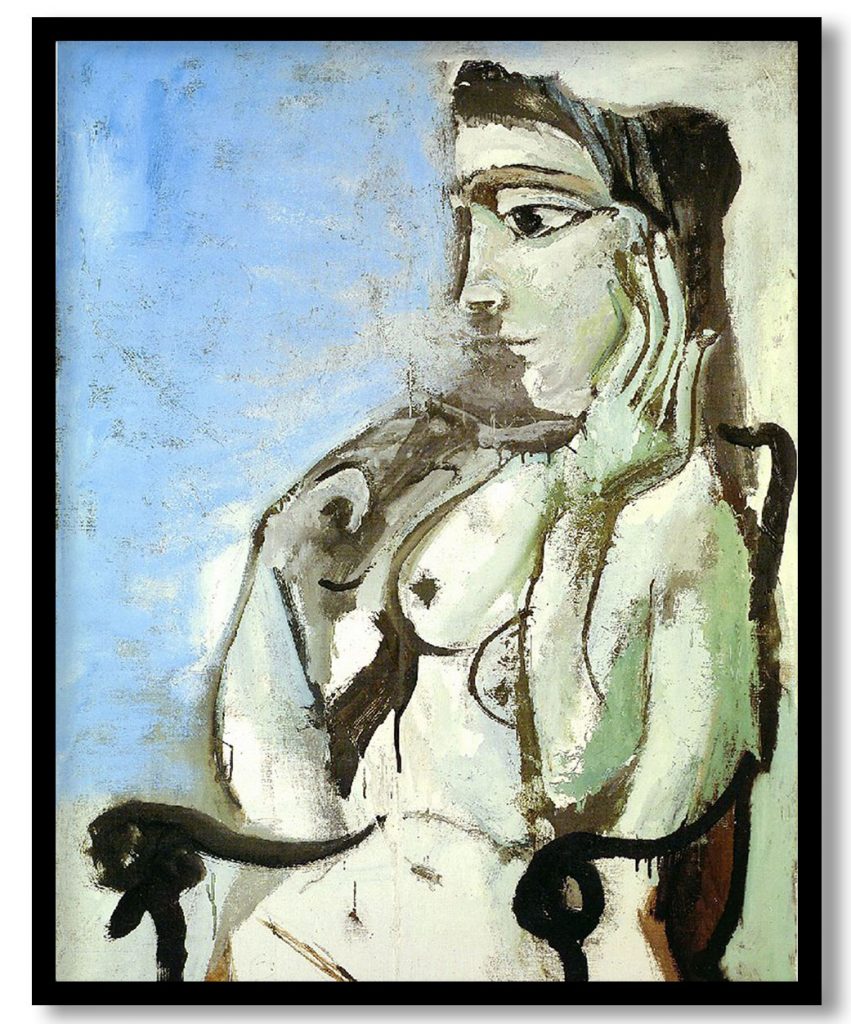 Female nude sitting in the armchair by Pablo Picasso (1964)