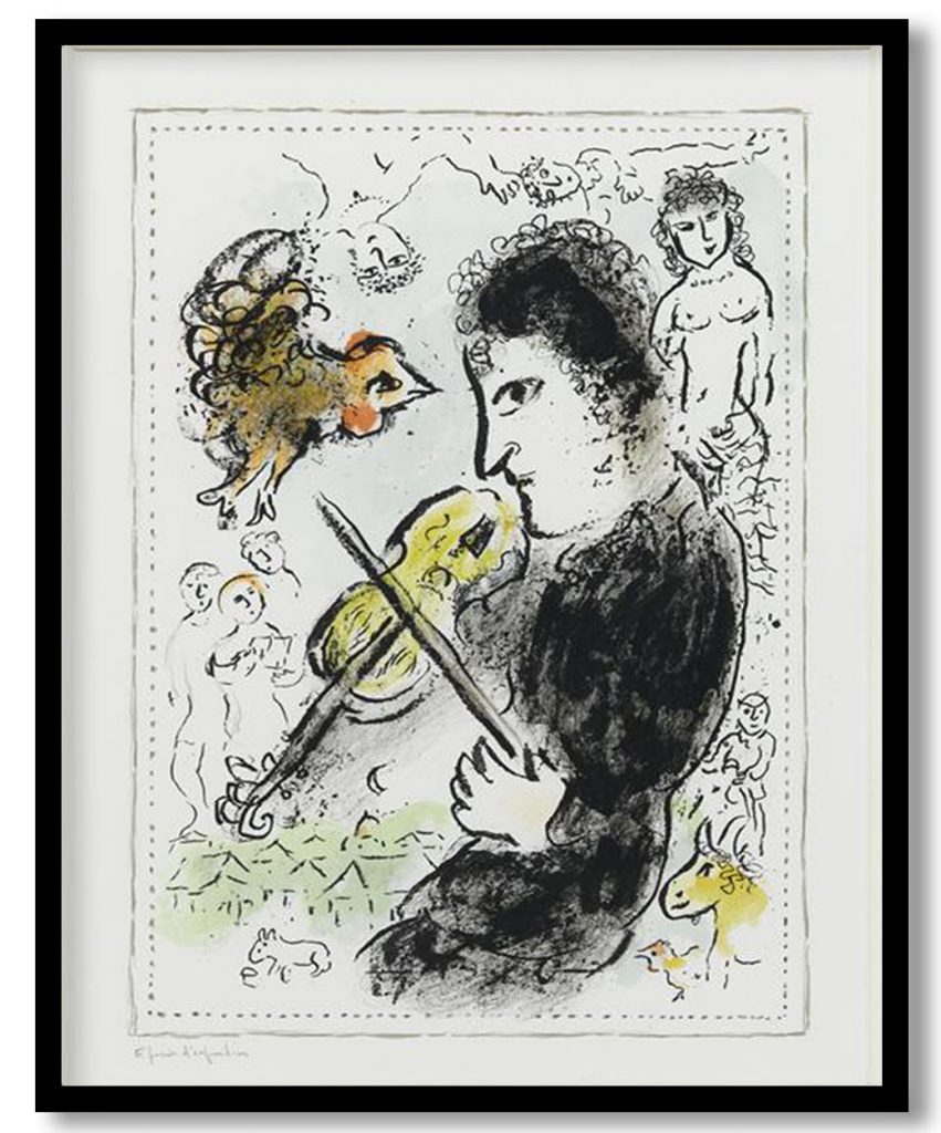 Fiddler with ruster by Marc Chagall (1982)