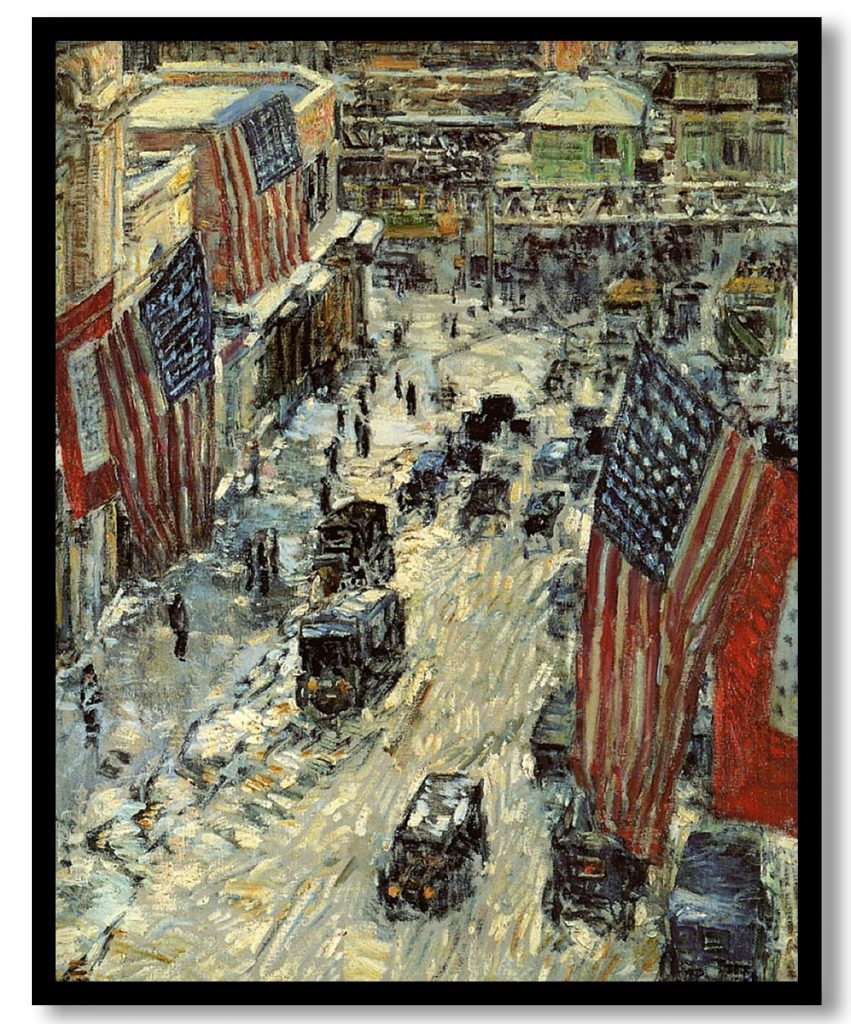 Flags on 57th Street, Winter by Childe Hassam (1918)
