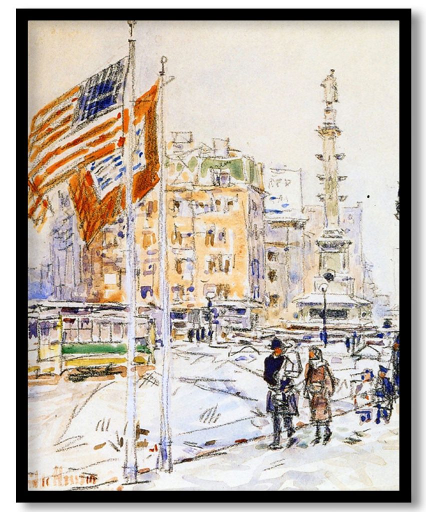 Flags, Columbus Circle by Childe Hassam (1918)