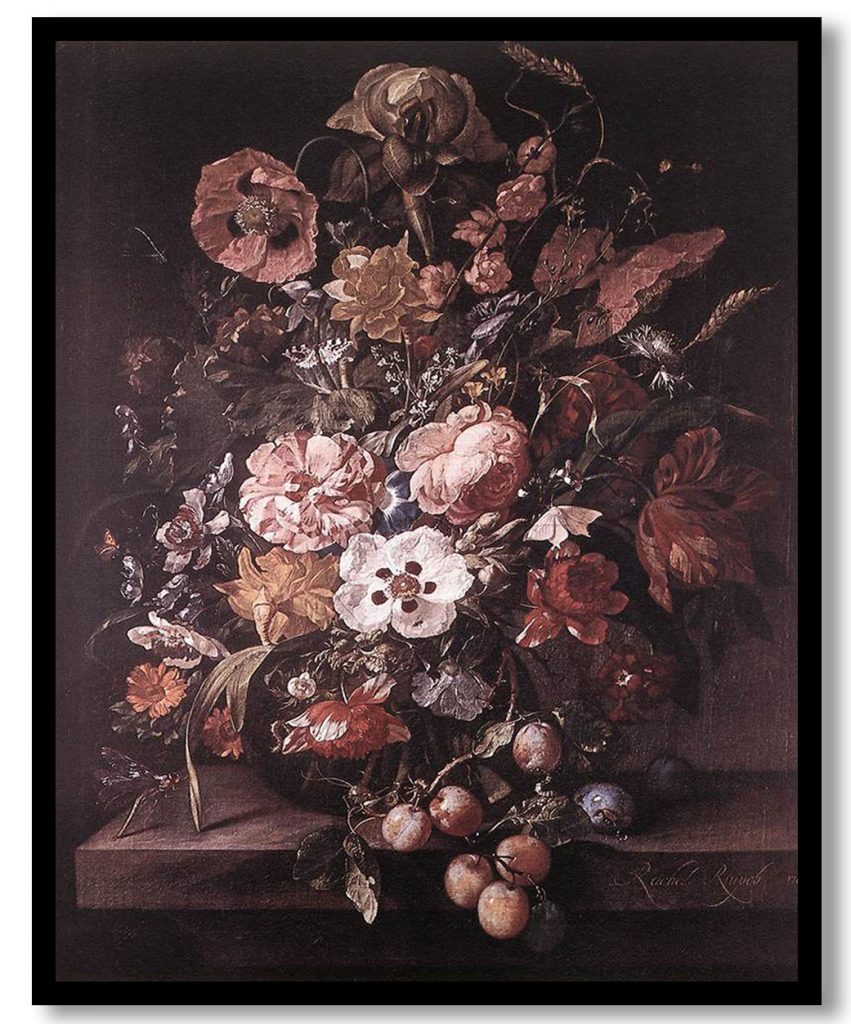 Flowerpiece with Prunes by Rachel Ruysch (1703)