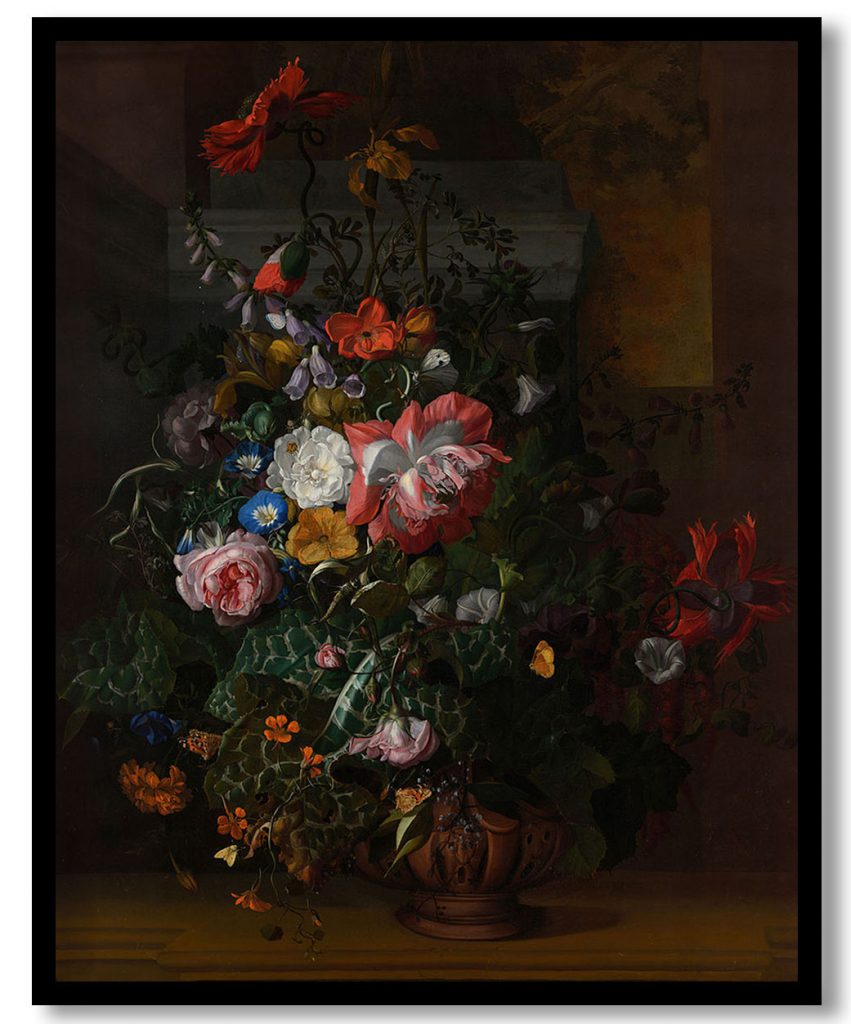 Flowers in a Terracotta Vase on a Stone Balustrade by Rachel Ruysch (1688)
