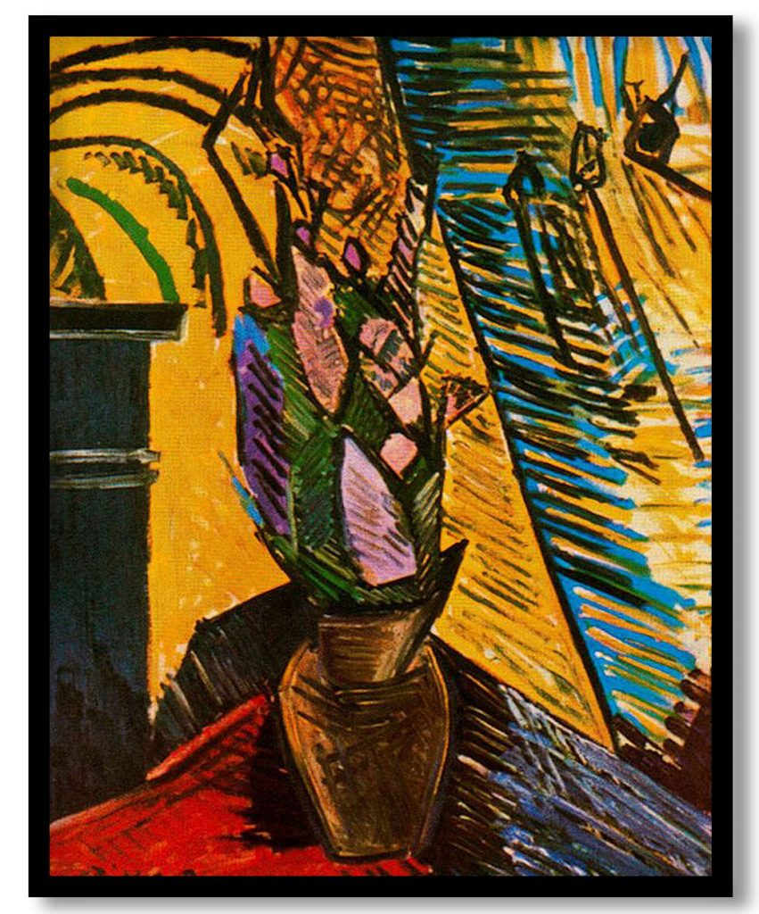 Flowers on the table by Pablo Picasso (1907)