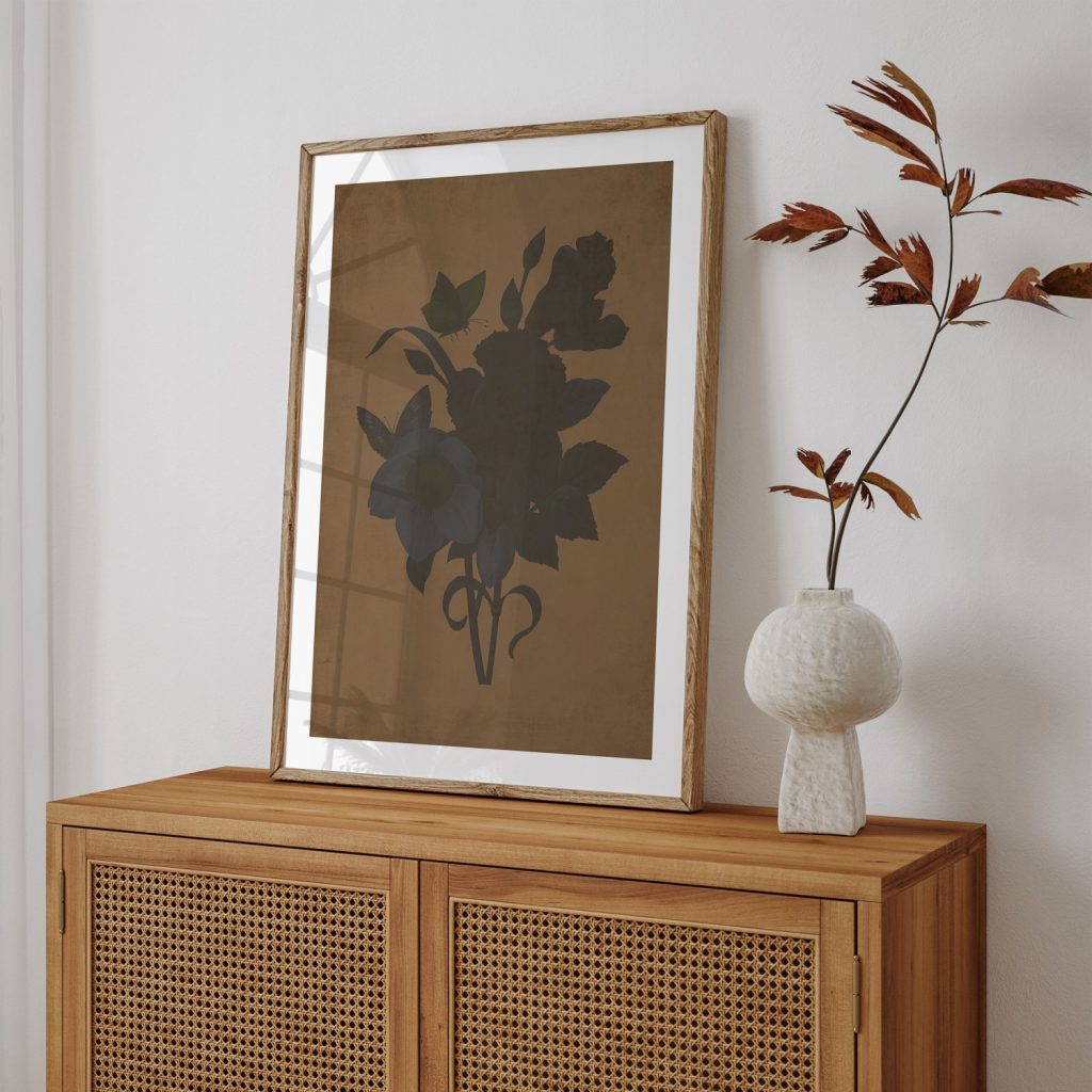 Botanical Silhouetted Floral Bouquet Butterflies – Wall Art
