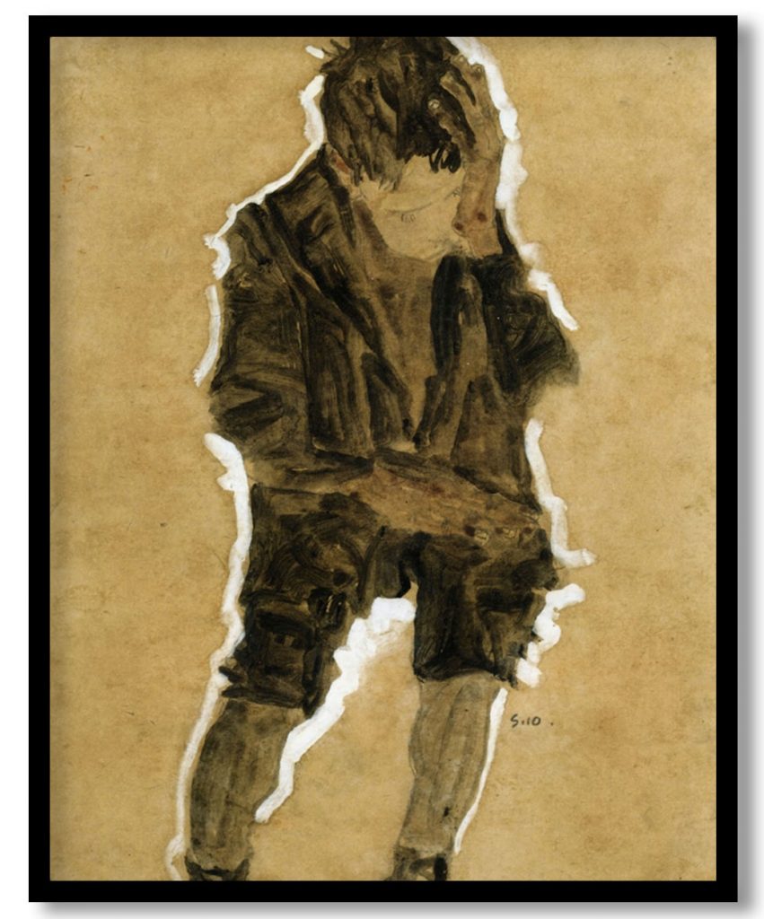 Boy with Hand to Face by Egon Schiele (1910)
